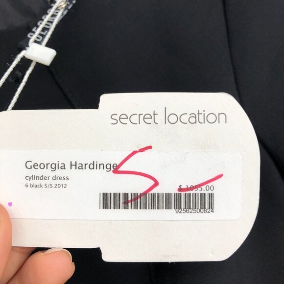 NWT Georgia Hardinge Black Short sleeve BoatNeck Cylinder Mini Dress Bodycon 6 - Picture 7 of 12